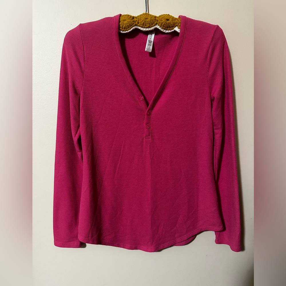Athleta Long Sleeve Pink Waffle Shirt Size S